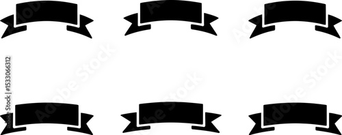 Six identical black banner ribbons arranged in two rows on a white background vector graphic