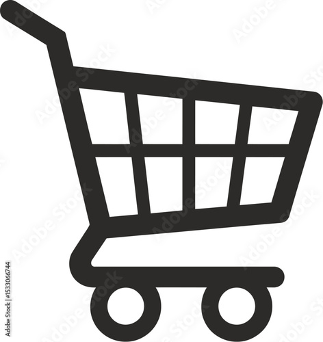 Illustration of a black shopping cart with a handle and wheels on a white background