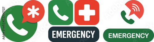 Emergency Call Button with Phone and Medical Cross Icons – Vector Notification Illustration


