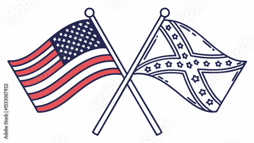 Crossed American and Confederate Flags Illustration