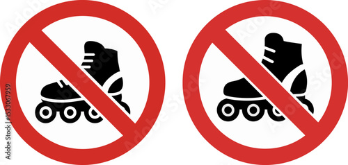 No Roller Skates Allowed Sign – Red Prohibition Symbol with Rollerblade Icon Vector


