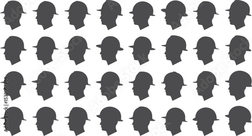 Silhouette profiles of people wearing hats arranged in a grid pattern on a white background