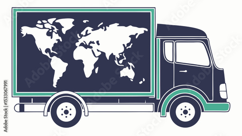 Global Delivery Truck with World Map on the Side