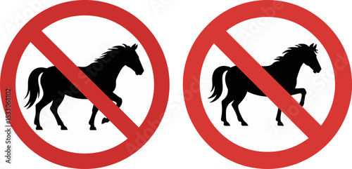 No Horses Allowed Sign – Red Prohibition Symbol with Black Horse Silhouette on White Background

