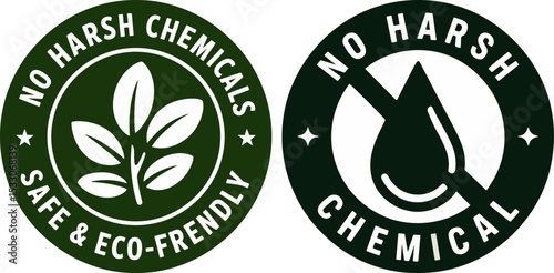 No Harsh Chemicals Badge – Safe and Eco-Friendly Leaf Label Vector Illustration

