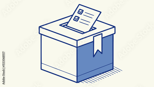 Isometric Illustration of Ballot Box with Marked Ballot Paper