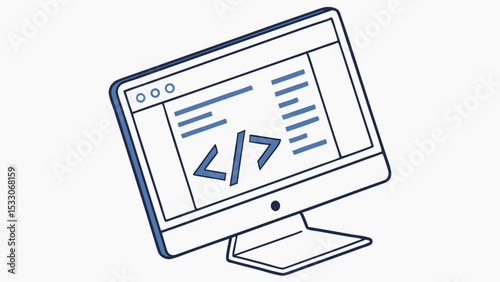 Isometric Illustration of a Computer Screen Displaying Code