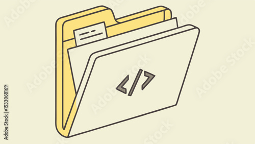 Isometric Illustration of a Code Folder with Angle Brackets