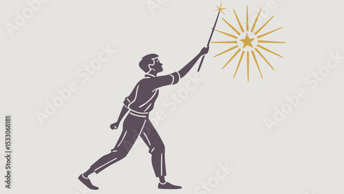 Man with Wand Creating Starburst Magic and Wonder