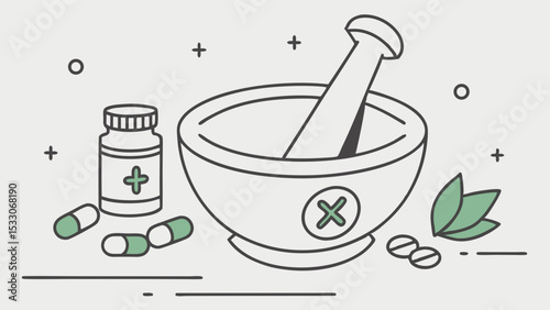 Mortar and Pestle with Medicine and Herbs