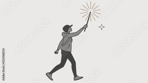 Person Holding a Magic Wand with Starburst and Sparkle
