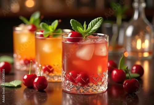 Wallpaper Mural vibrant cocktail garnishes decorative glass barware colorful fruits herbs elegant drink presentation, beverage, slice, twist, refreshment, citrus, lime, lemon Torontodigital.ca