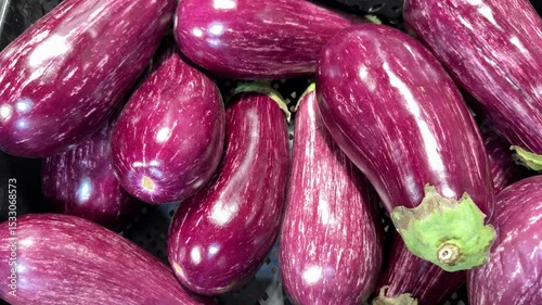 Wallpaper Mural Ripe dark eggplants in a cardboard box for sale in an elite supermarket. Healthy eating. Close-up. Torontodigital.ca