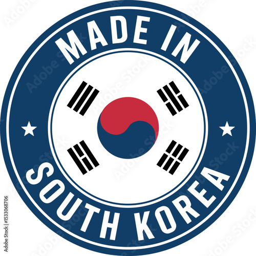 Made in South Korea Vector Stamp – Badge with South Korea Flag Emblem

