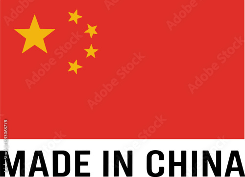 Made in China Set – Vector Logo Badge Icon with Chinese Flag

