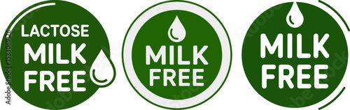 Milk Free Vector Icon – Allergen-Free Circle Symbol for Organic Food Packaging

