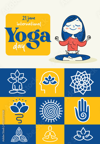 illustration of woman for 21 june-international yoga day web banner EPS10 vector.