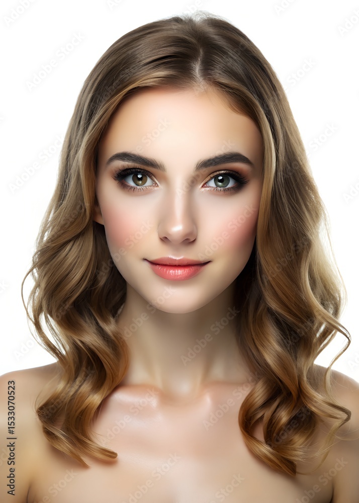 Portrait of Serene Woman on White Background Portrait of Serene Woman on White Background
