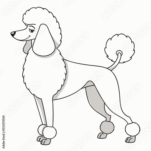 Cartoon poodle standing with playful expression on a white background  
