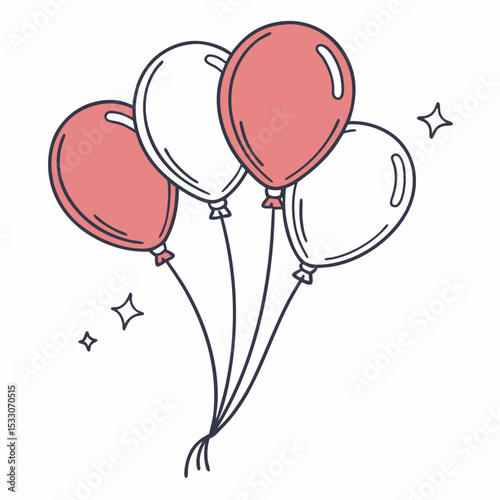 Colorful balloons in a hand-drawn style with stars and sparkles  