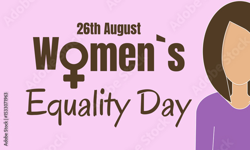 Women's Equality Day in USA August 26 Venus symbol Gender equality celebration purple heart hands girl woman white yellow vector illustration