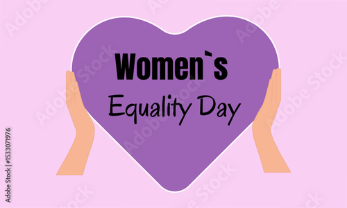 Women's Equality Day in USA August 26 Venus symbol Gender equality celebration purple heart hands girl woman white yellow vector illustration