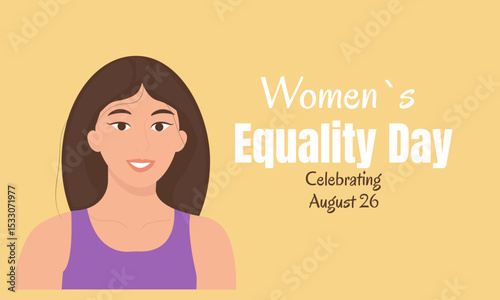 Women's Equality Day in USA August 26 Venus symbol Gender equality celebration purple heart hands girl woman white yellow vector illustration