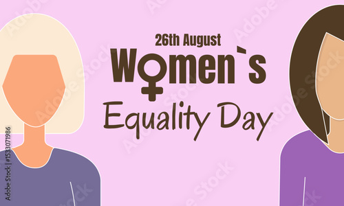 Women's Equality Day in USA August 26 Venus symbol Gender equality celebration purple heart hands girl woman white yellow vector illustration