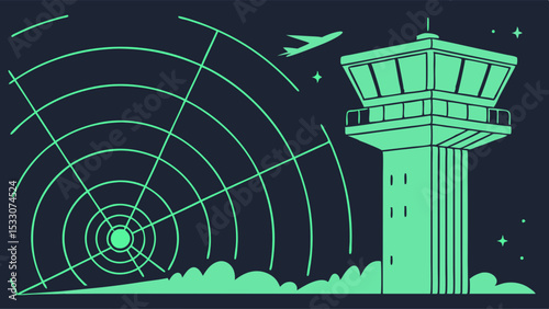 Airport Control Tower and Radar System Illustration