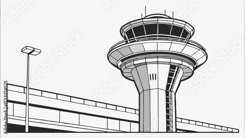 Airport Control Tower and Elevated Roadway Illustration