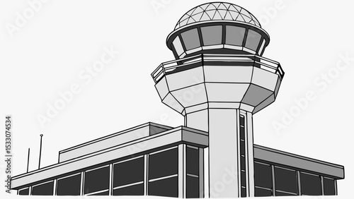 Airport Control Tower Illustration with Dome and Modern Architecture