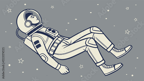 Astronaut Floating in Space Retro Style Illustration