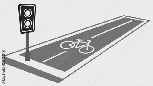 Bicycle Lane with Traffic Signal and Road Markings