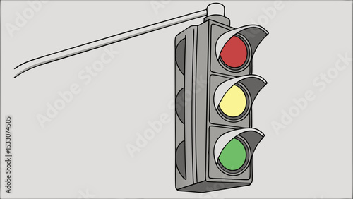 Cartoon Traffic Light with Red Yellow and Green Lights