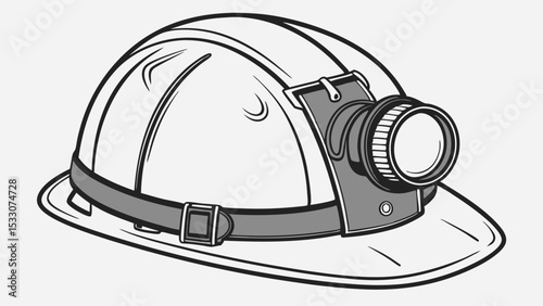 Detailed Illustration of a Mining Helmet with Headlamp