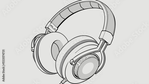 Detailed illustration of overear headphones with visible cable connection