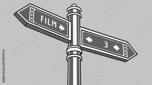 Directional Signpost with Film and Number Three Designations