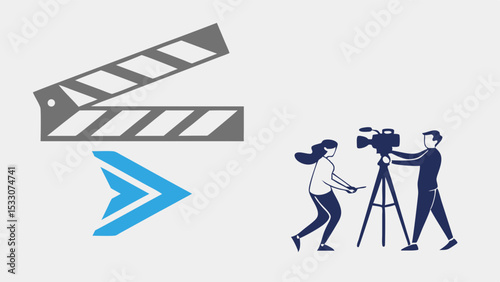 Filmmaking Crew with Clapperboard and Camera Icon
