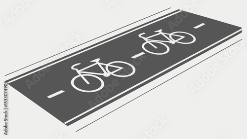 Isometric View of Bicycle Lane with Bike Symbols