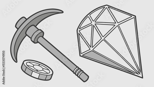 Mining Pickaxe and Gemstone Illustration