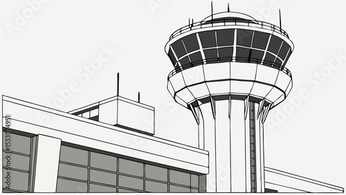 Modern Airport Control Tower and Terminal Building Illustration