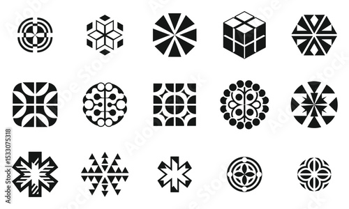 A collection of intricate black and white geometric patterns and designs, showcasing a modern artistic flair and symmetry, ideal for creative projects.