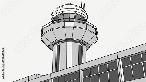 Stylized Airport Control Tower and Building Illustration