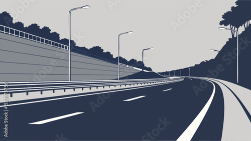 Vector Illustration of a Winding Road with Streetlights