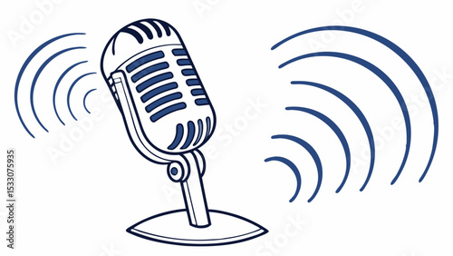 Vintage Microphone with Sound Waves Broadcasting Audio Concept