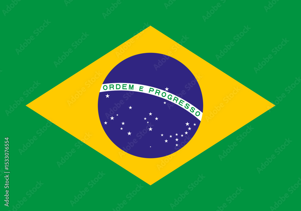 Fototapeta premium Vector flag of Brazil, a country in South America. Accurate dimensions and official colors. This file is suitable for digital editing and printing of any size.