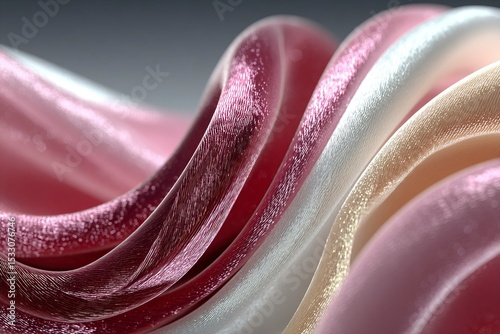 Abstract Flowing Silk Ribbons: Blush Pink and Ivory Organic Folds on Clean White Background, Subtle Depth Shadows for Versatile Texture

