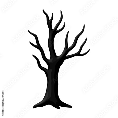 3d Bare Tree Silhouette for Halloween – Spooky Dead Tree Vector.	