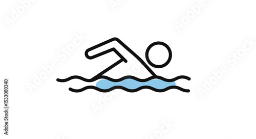 Simplified line art of a swimmer in motion.