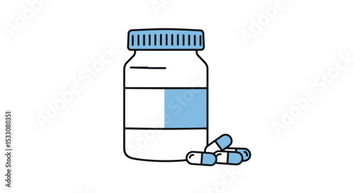 Medicine bottle with some capsules, concept of pharmaceutical product